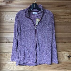 Stan Herman Purple Cozy Fleece Full Zip Up Mock Neck Sweater Jacket Size M